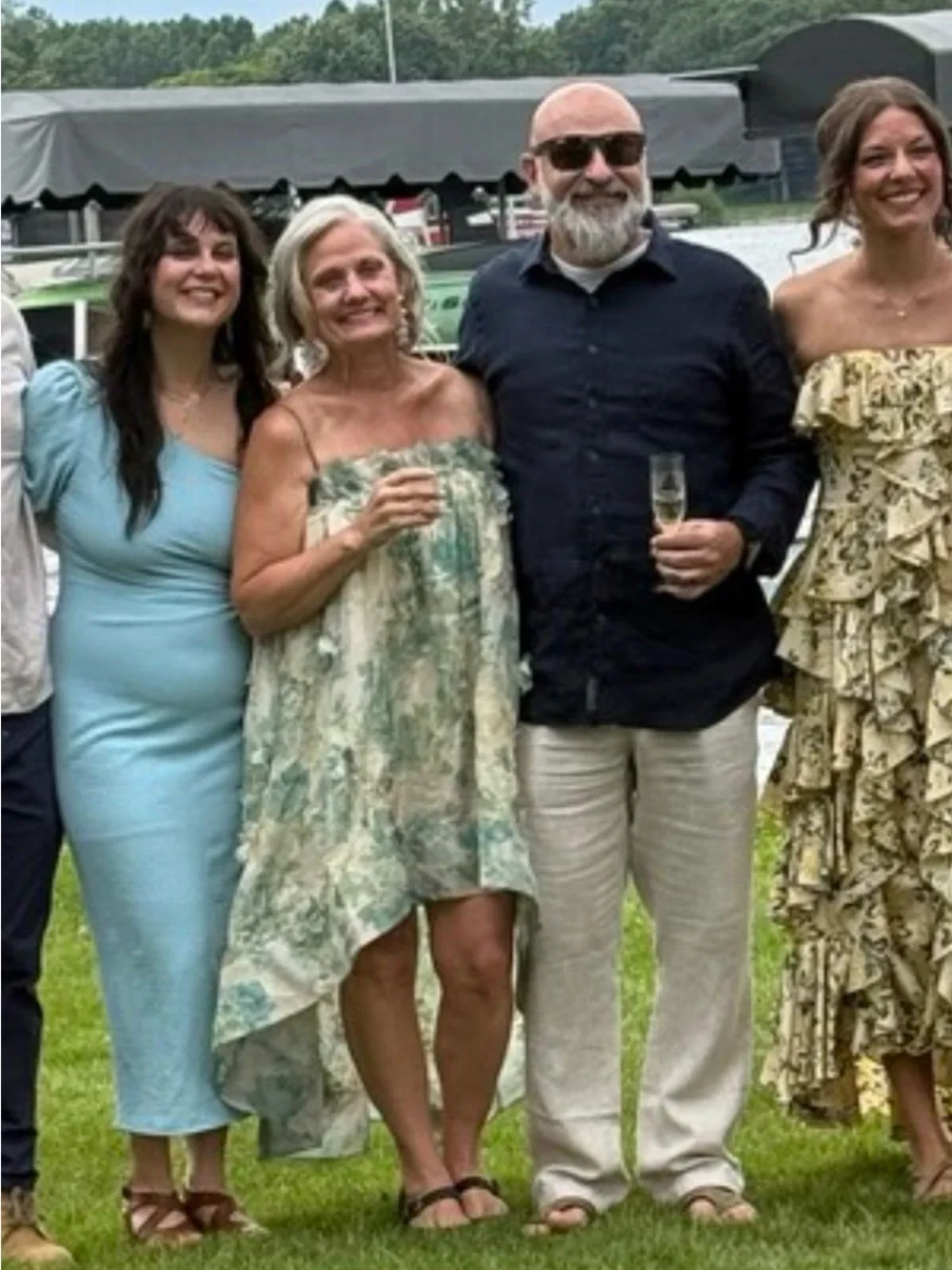 Anthropologie BHLDN Cream and Blue-Green Floral Spaghetti-Strap High-Low Dress - Picture 3 of 7